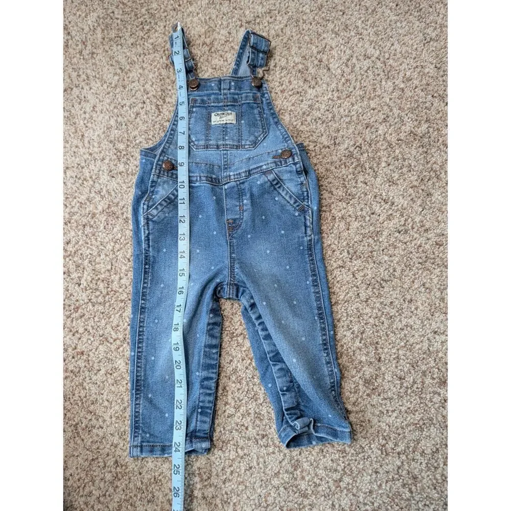 OshKosh B'Gosh Overalls, size 12 Months; Blue Denim with White Polka dots
